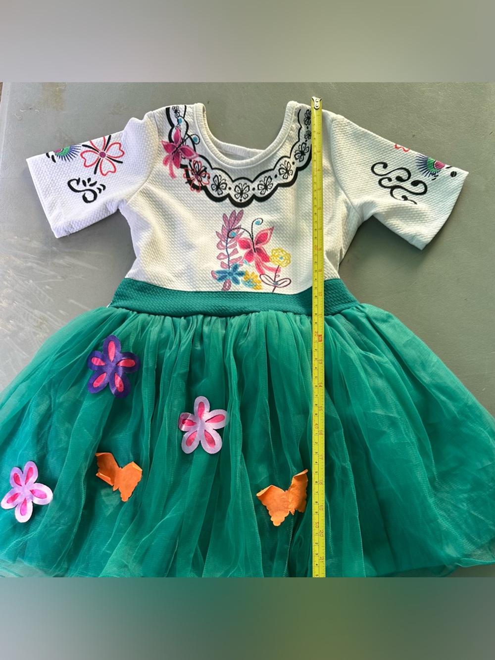 White Floral Bodice Casual Dress with Teal Tulle Skirt for Kids